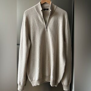Forte Cashmere 1/4 Zip Sweater XL Beige Luxury Minimalist Soft Knit